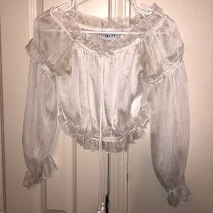 off the shoulder sheer white lioness crop top